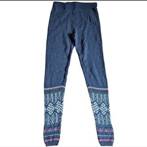 SO Cotton Blend Fair Isle Print Holiday Winter Navy Blue Sweater Tights Leggings